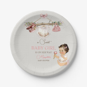 Babykleidung Mädchen Babyparty Elfenbein Rosa Pappteller