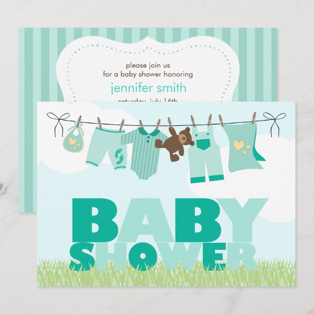 Babykleidung Neutrale Babydusche Einladung (Vorne/Hinten)