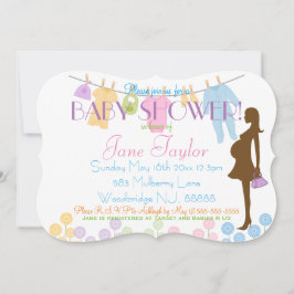 Babykleidung und Silhouette Babydusche Einladung
