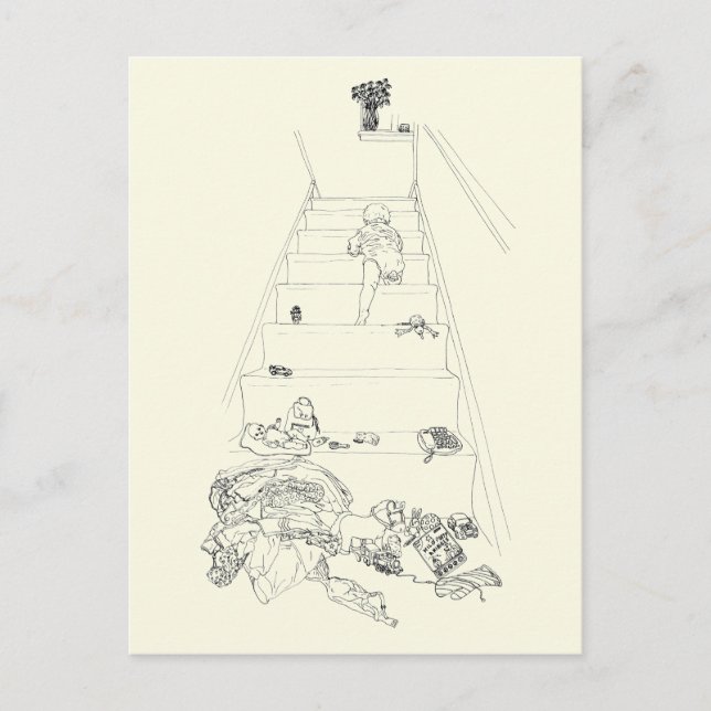 Babyklettern Zeichnend Familienkunst Postkarte (Vorderseite)