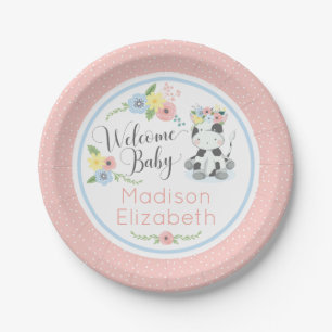 Babykuh Blumenkalb Willkommen Baby Shower Party Pappteller