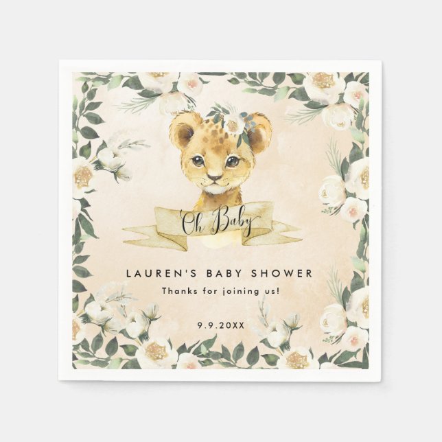 Babylionenkuppel, neutrale Blumen, Babyduschnapkin Serviette (Vorderseite)