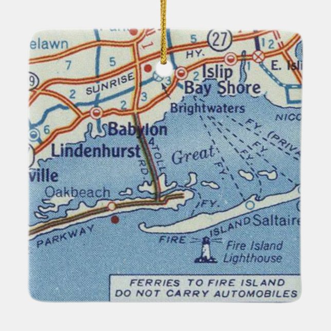 Babylon NY Vintag Map Keramikornament (Rückseite)