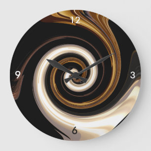 Babylon Swirl in Schwarz, Weiß, Braun und Gold Große Wanduhr