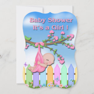 Babymädchen - Einladungen für Babydusche im Garten