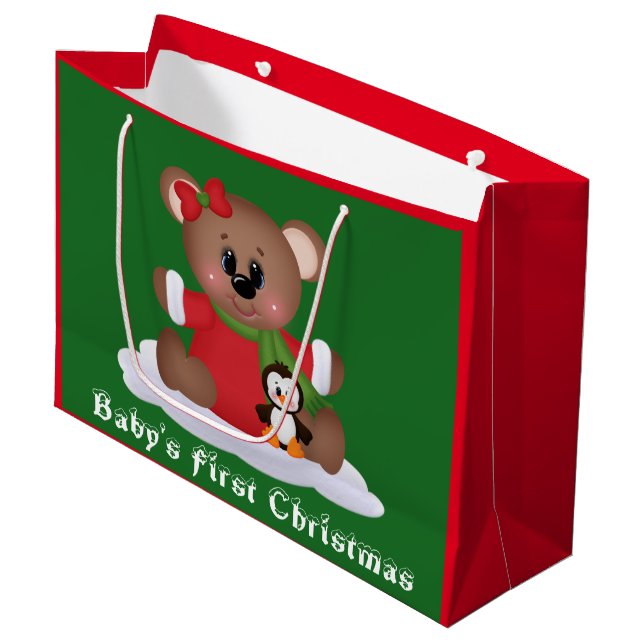 Babymädchen Erste Weihnachtsfeiertage Große Geschenktüte (Vorderseite Schrägansicht)