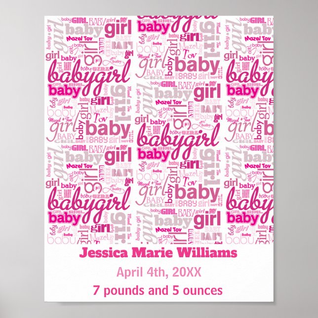 Babymädchen Geburtsdetails: Name für Pint personal Poster (Vorne)