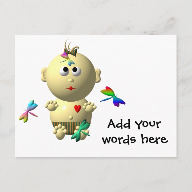 BABYMÄDCHEN MIT 4 DRAGONFLIS POSTKARTE (Vorderseite)