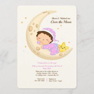 Babymädchen über dem Mond Babydusche Einladung