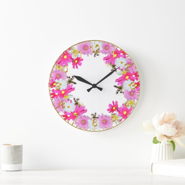 Babymeterkatze und Blume, Uhrenuhr Große Wanduhr (Zuhause)