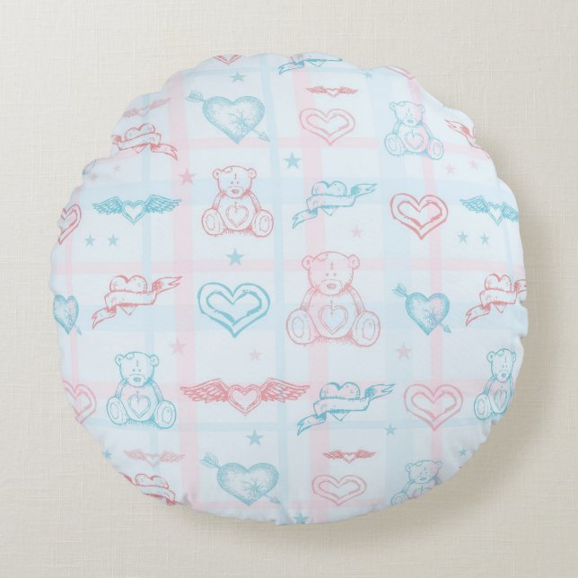 Babymuster mit Teddybär Rundes Kissen (Vorderseite)