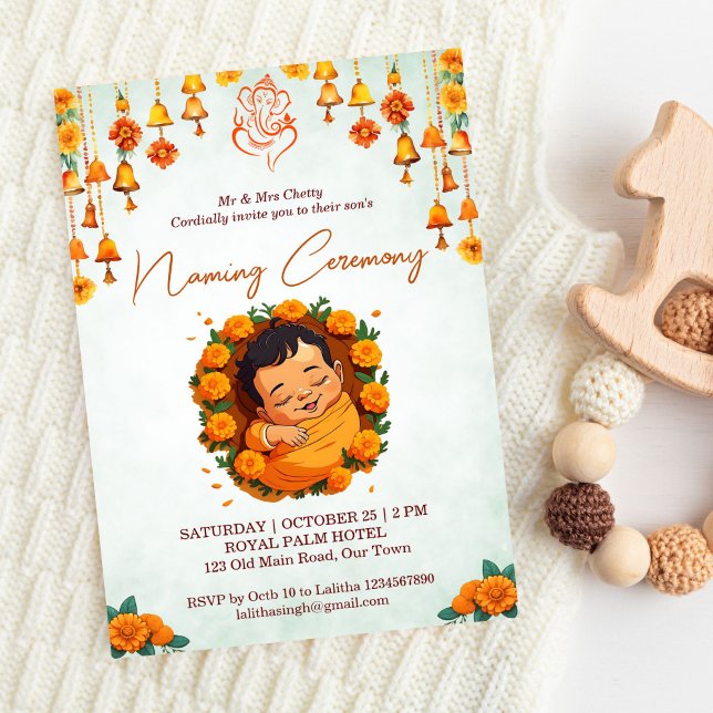 Babynahrung Namkaran Wiege Zeremonie Vorlage (Namkaran Baby Naming Cradle Ceremony editable template invitation digital download cute baby marigol)