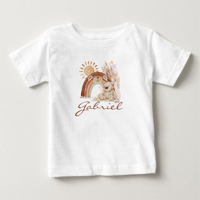 Babyname Boho Teddy Bear Rainbow Baby T-shirt (Vorderseite)