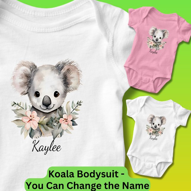 Babyname hinzufügen, Baby Koala mit Blume Strampler (Koala One-Piece Bodysuit for Baby - Use the Vivid Printing Option when ordering a color bodysuit.)