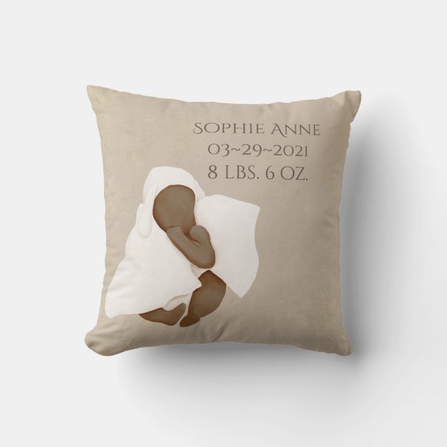 Babyname Watercolor Keepake Geburtsstunde Kissen (Vorderseite)