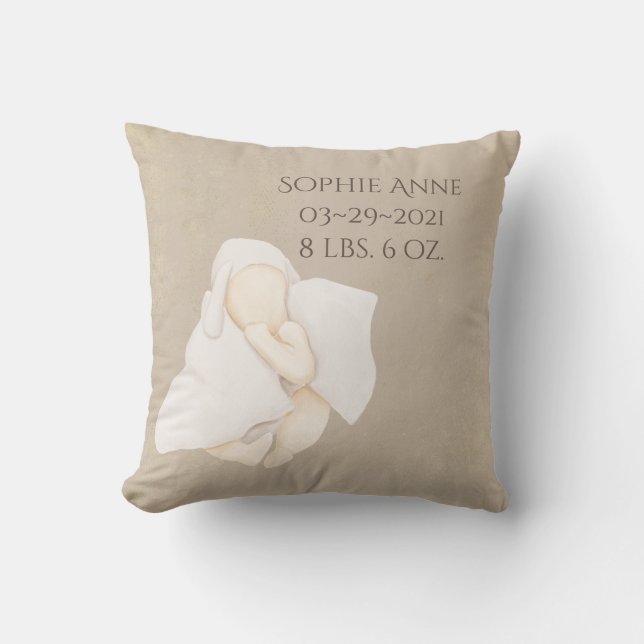 Babyname Watercolor Keepake Geburtsstunde Kissen (Vorderseite)