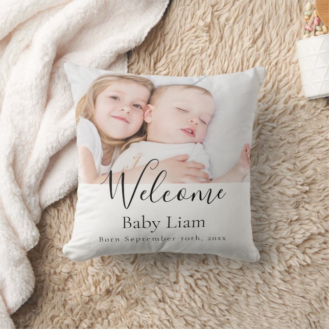 Babyneugeborener Begrüßungsname Foto Kissen (Decke)