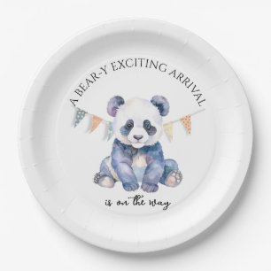 Babypanda in Aquarellfarben mit bunten Flaggen Pappteller