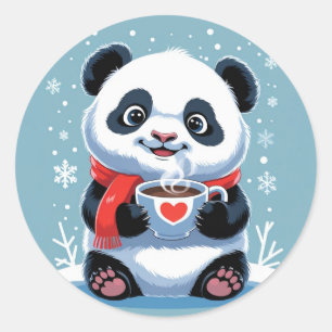 Babypanda mit leuchtend rotem Schal Runder Aufkleber