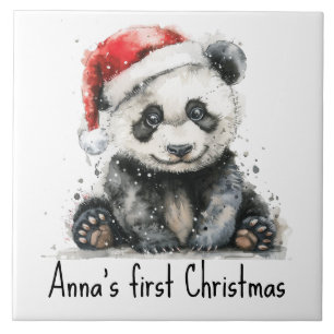 Babypanda mit Weihnachtsmütze, anpassbar Fliese