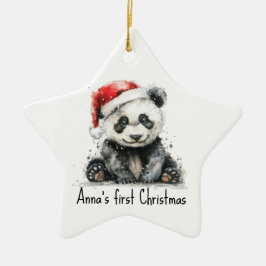 Babypanda mit Weihnachtsmütze, anpassbar Keramik Ornament