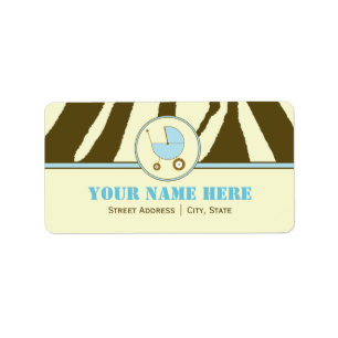 Babyparty-Adressen-Etikett Brownzebra-Druck-Blau Adressaufkleber