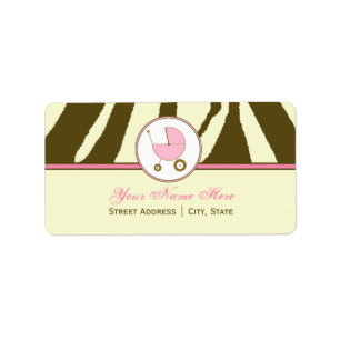 Babyparty-Adressen-Etikett Brownzebra-Druck-Rosa Adressaufkleber