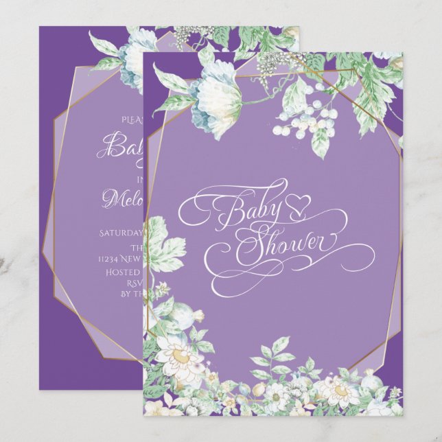 Babyparty | Amethyst Violet Wildblumen Berries Einladung (Vorne/Hinten)