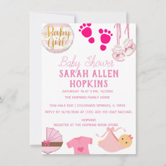 Babyparty | Baby Girl Pink Modern Save The Date