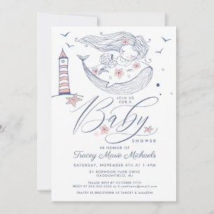 Babyparty   Baby Girl Whale Mermaid Beach Einladung