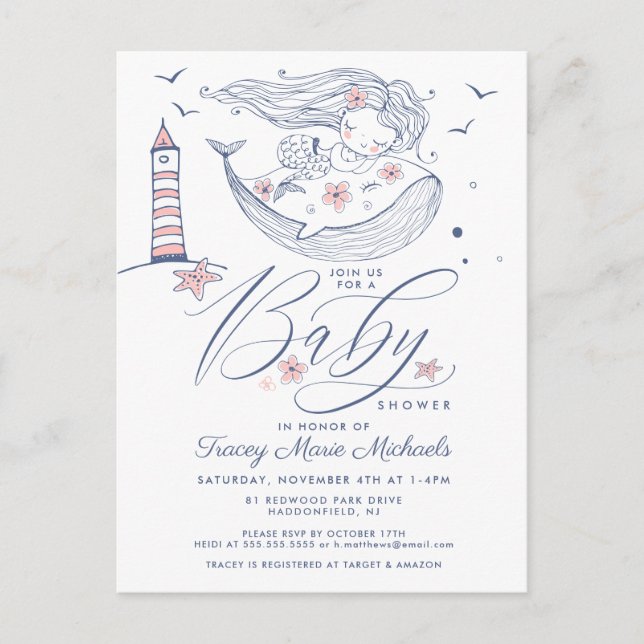 Babyparty | Baby Girl Whale Mermaid Beach Postkarte (Vorderseite)