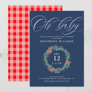 Babyparty Christmas Holiday Gingham Wreath Einladung