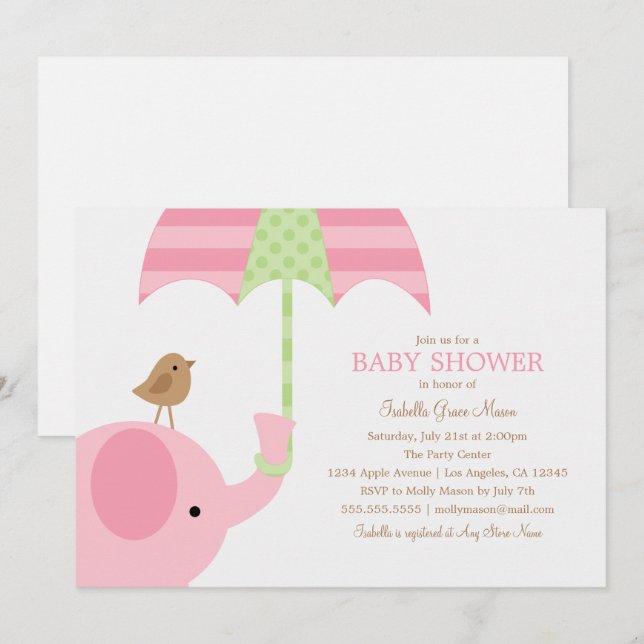 Babyparty des Baby-rosa Elefant-| laden ein Einladung (Vorne/Hinten)