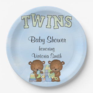 Babyparty-Doppeljungen-Teddybär Pappteller
