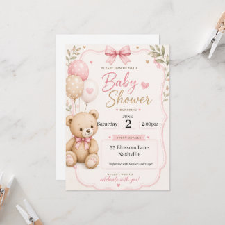Babyparty-Einladung für Mädchen im Teddybären-Desi Einladung