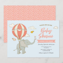 Babyparty-Einladungs-Elefant-Heißluft-Ballon
