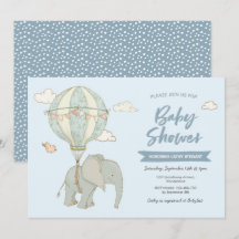 Babyparty-Einladungs-Elefant-Heißluft-Ballon