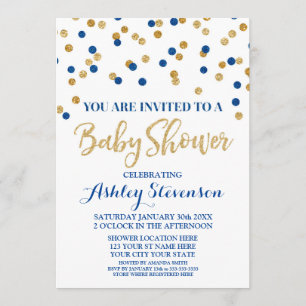 Babyparty-Einladungs-Marine-Blau-GoldConfetti Einladung