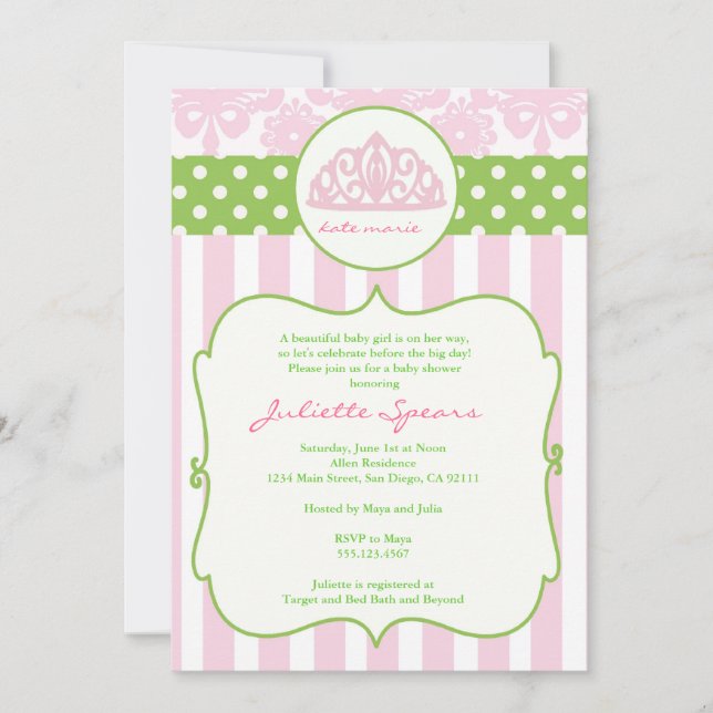 Babyparty-Einladungs-Rosa-Grün Prinzessin-Crown Einladung (Vorderseite)