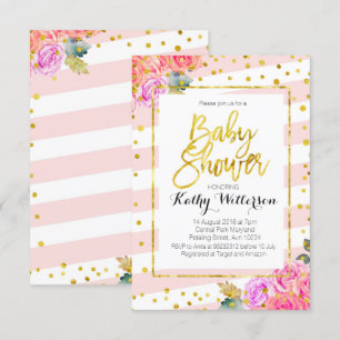 Babyparty-Einladungs-Rosa-Pfirsich-Gold Einladung