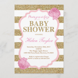 Babyparty-Einladungs-Rosa und Gold Glitte mit Einladung