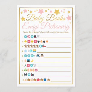 Babyparty Emoji Pictionary Spiel-Rosa-Goldsterne Einladung
