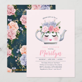 Babyparty Fräulein-Dolly Eyes Teapot Floral Einladung