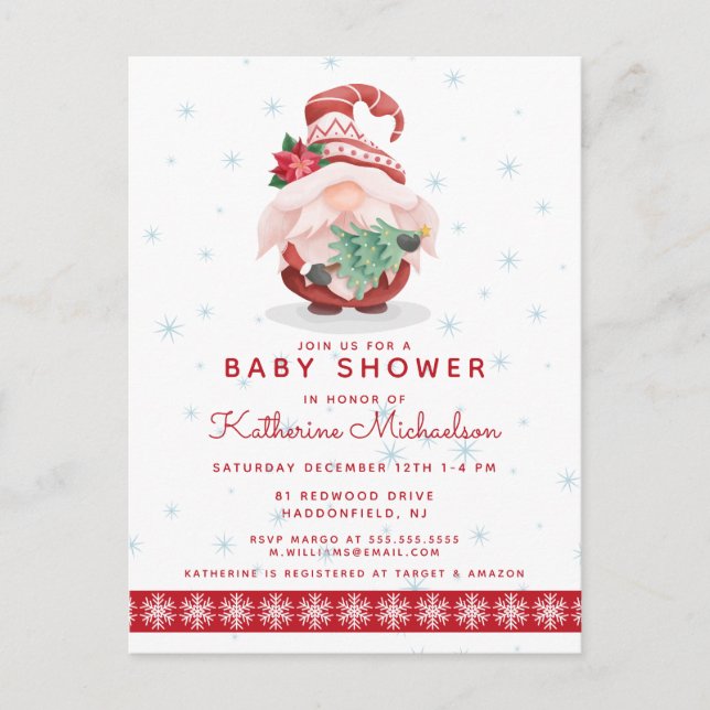 Babyparty | Frohe Weihnachten Kariert Gnome Postka Postkarte (Vorderseite)