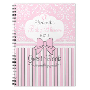 Babyparty-Gast-Buch-Rosa-Damast und Streifen Notizblock