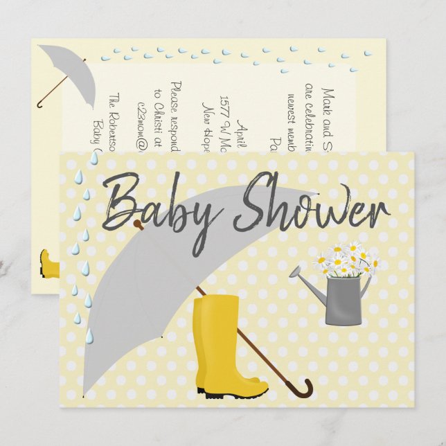 Babyparty-Geschlechts-neutrale Regenschirm-und Einladung (Vorne/Hinten)