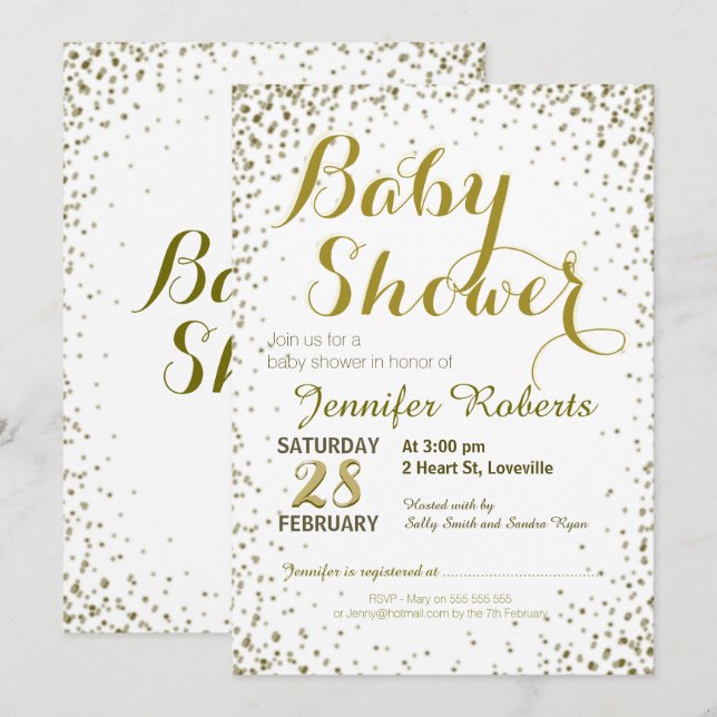 Babyparty | Gold Glitzer Stars Einladung (Vorne/Hinten)