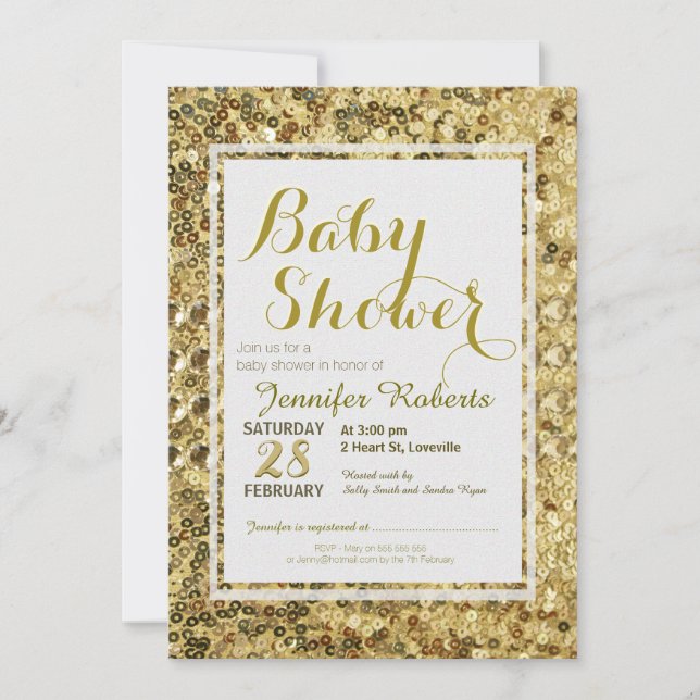 Babyparty | Gold-Sequenzen Einladung (Vorderseite)