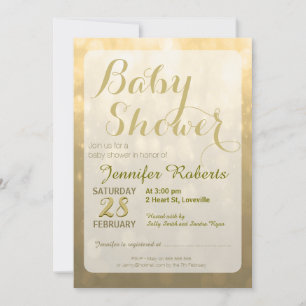 Babyparty   Golden Bokeh Lights Einladung