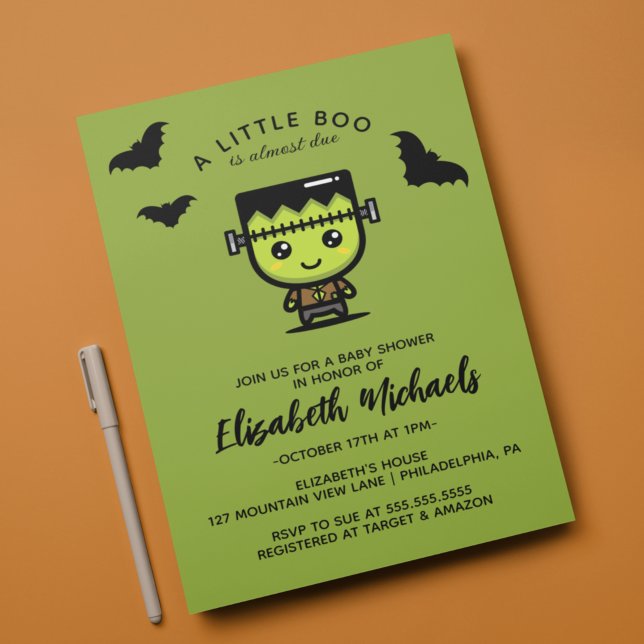 Babyparty | Halloween Niedlich Frankenstein Mitteilungskarte (Von Creator hochgeladen)